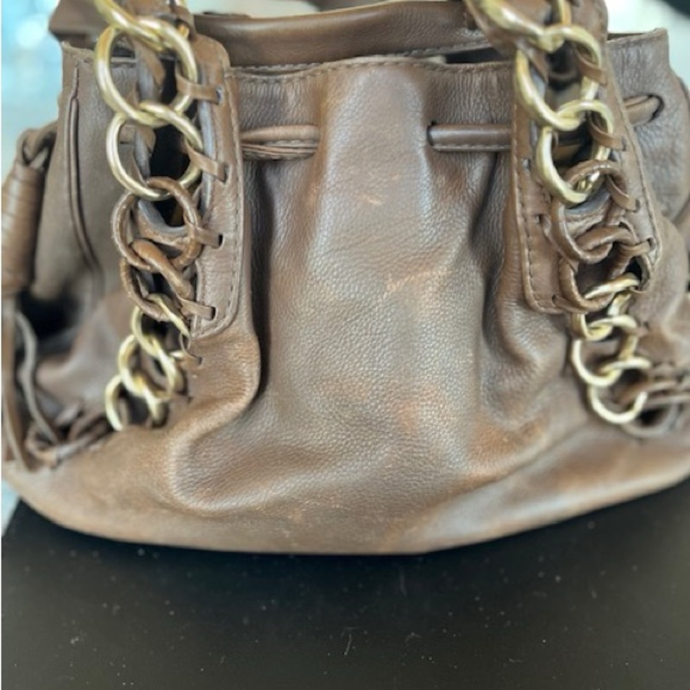 Michael Kors Brown Leather Shoulder Bag with Gold Chain